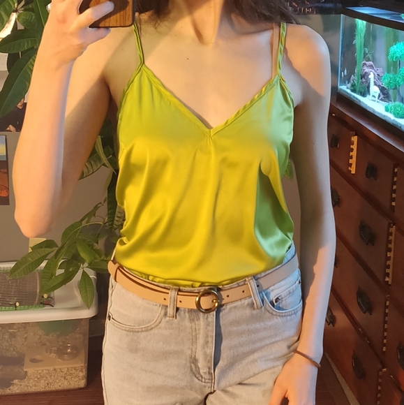 Revamped Tops - NWT Revamped Emerald Green / Lime Green Party Satin Silk Cami